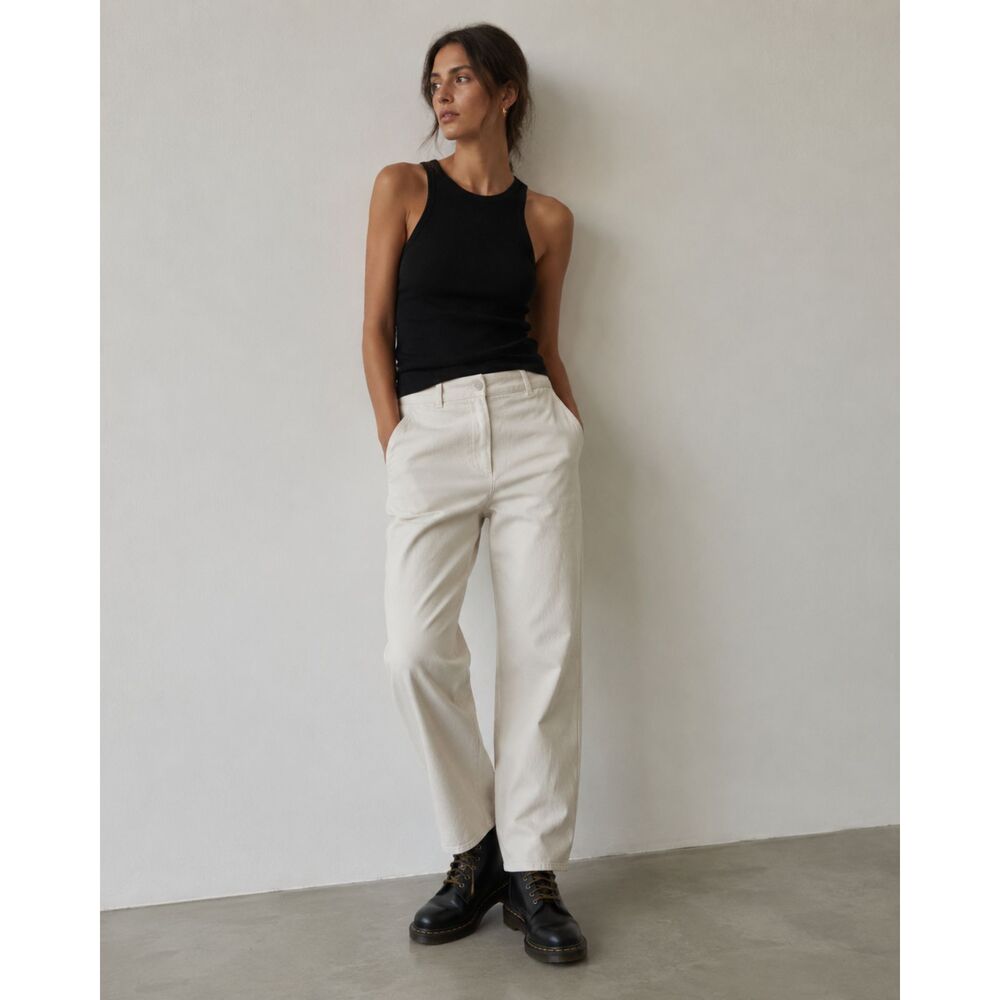 COS Cream Flat Front Cotton Chino Pants Trousers    Women's Size 4